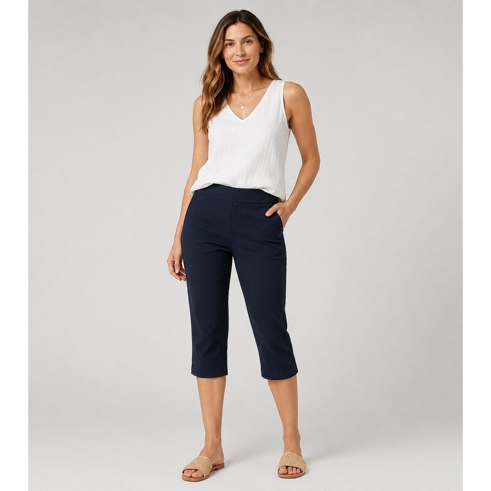 WORTHINGTON Capri Career Pants Womens 10 Modern Fit Black Cotton Nylon